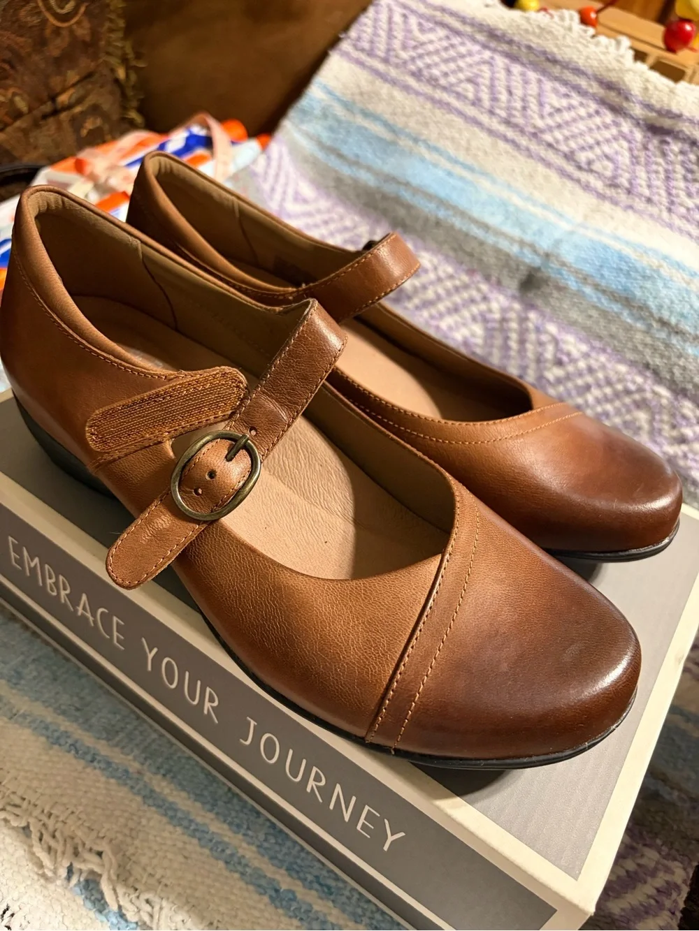 Comfortable Brown Mary Jane Flats with velcro closure